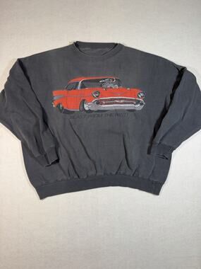 Vintage 90s Hot Rod Sweatshirt Mens 2XL Blast From The Past Chevy 57 Faded